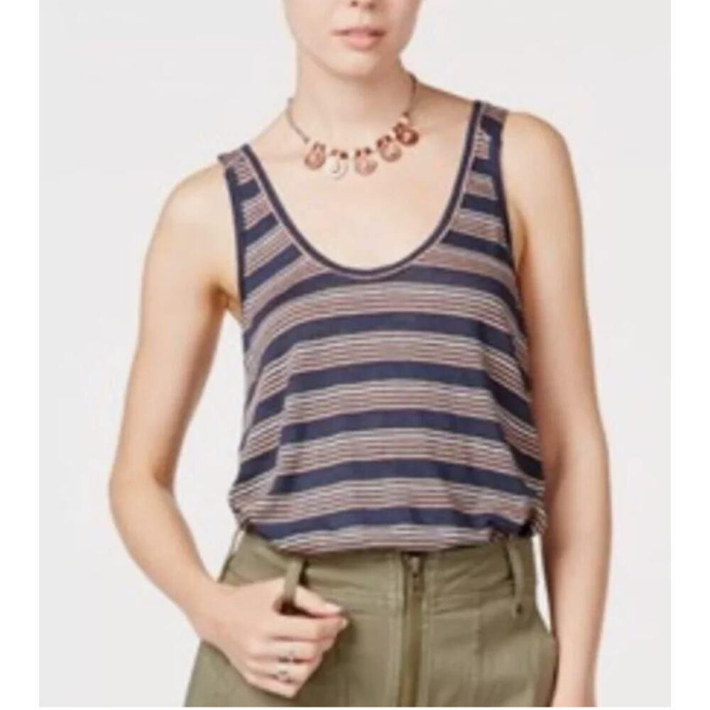 Free People Size S Best Night Twist Racerback Striped Tank‎ Top 100% Linen